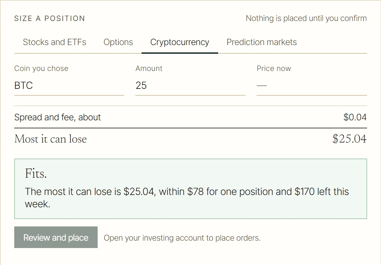 Size a position, in the FinFuse app