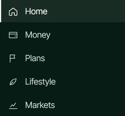 The parts of your life FinFuse keeps, in the app’s menu