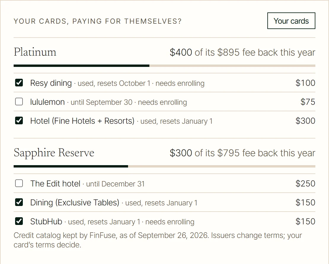 Your cards, in the FinFuse app