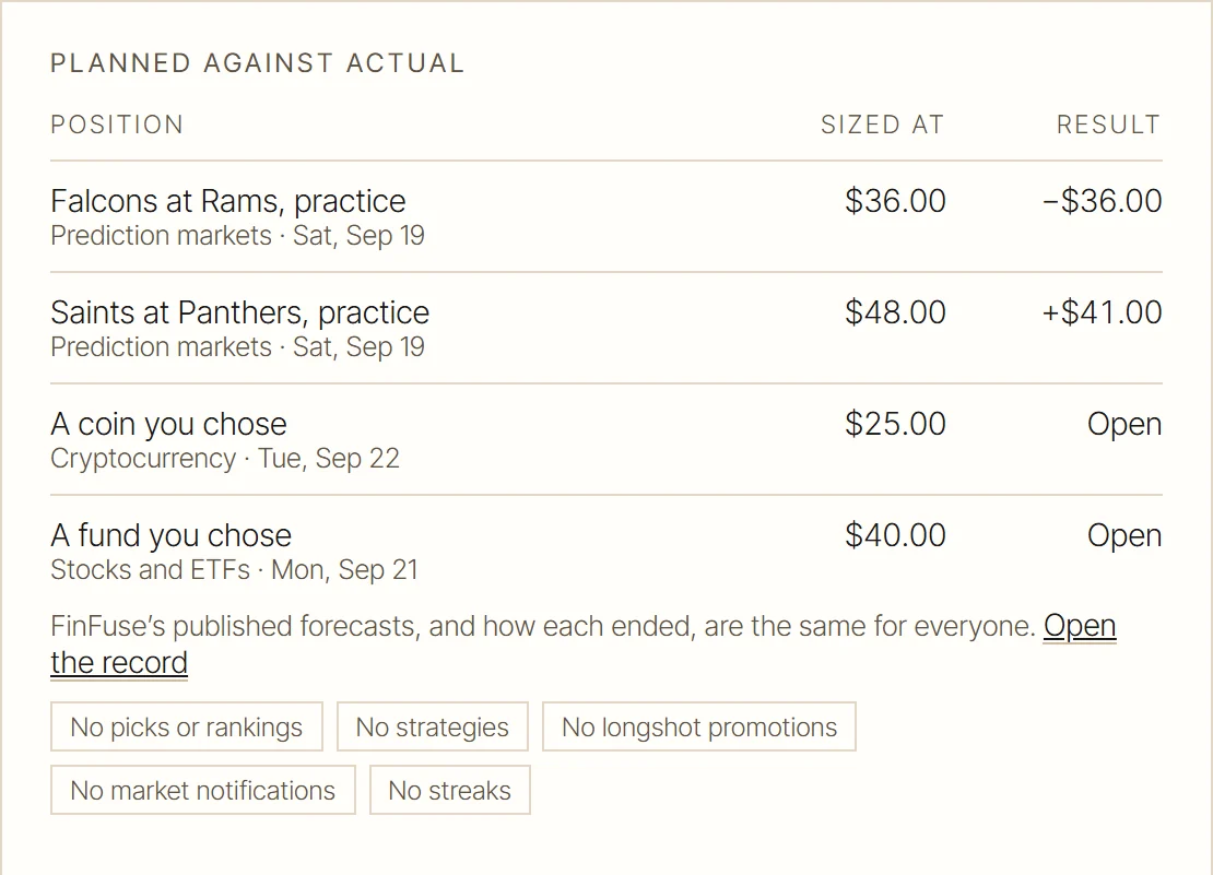 Planned against actual, in the FinFuse app