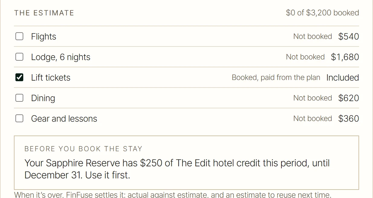 The estimate, in the FinFuse app
