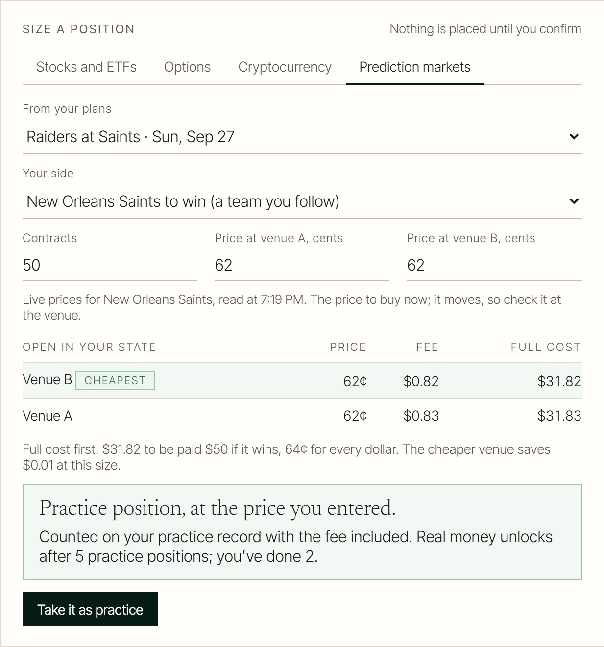 Size a position, in the FinFuse app